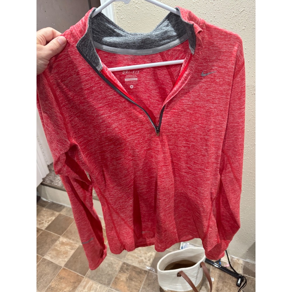 Nike Running Dri-FIT Womens‎ Small Red Heathered Half Zip Pullover Thumbholes